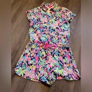 Lilly Pulitzer Jorgie Short Sleeve Terry Knit Romper Oyster Bay Print Sz M
